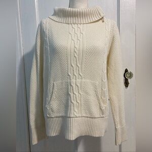 Christopher & Banks 100% Cotton White Turtleneck Sweater With Zipper Women’s L